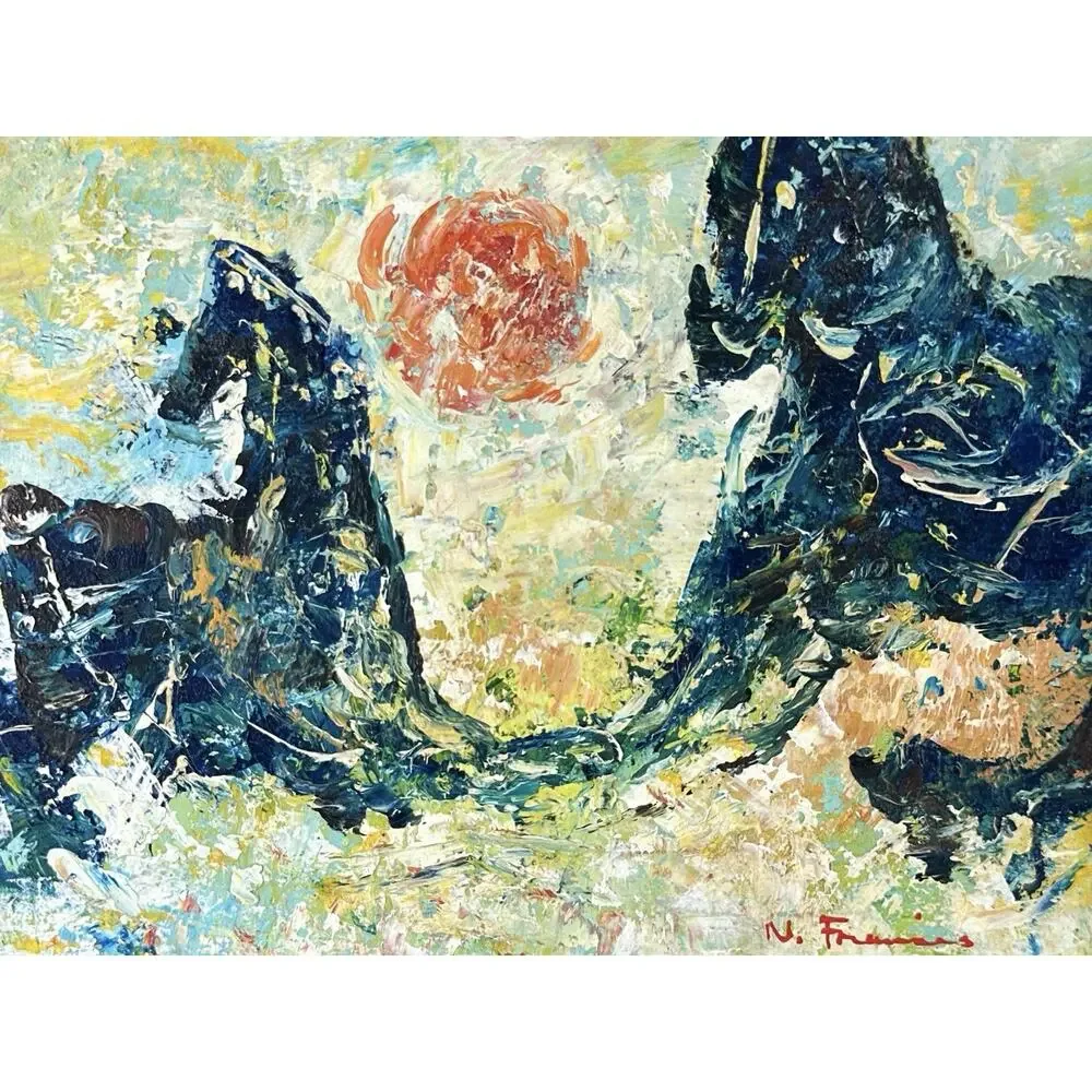 Original Signed N. Francis Abstract Horses Acrylic Painting Impasto 12x10” - Picture 4 of 8